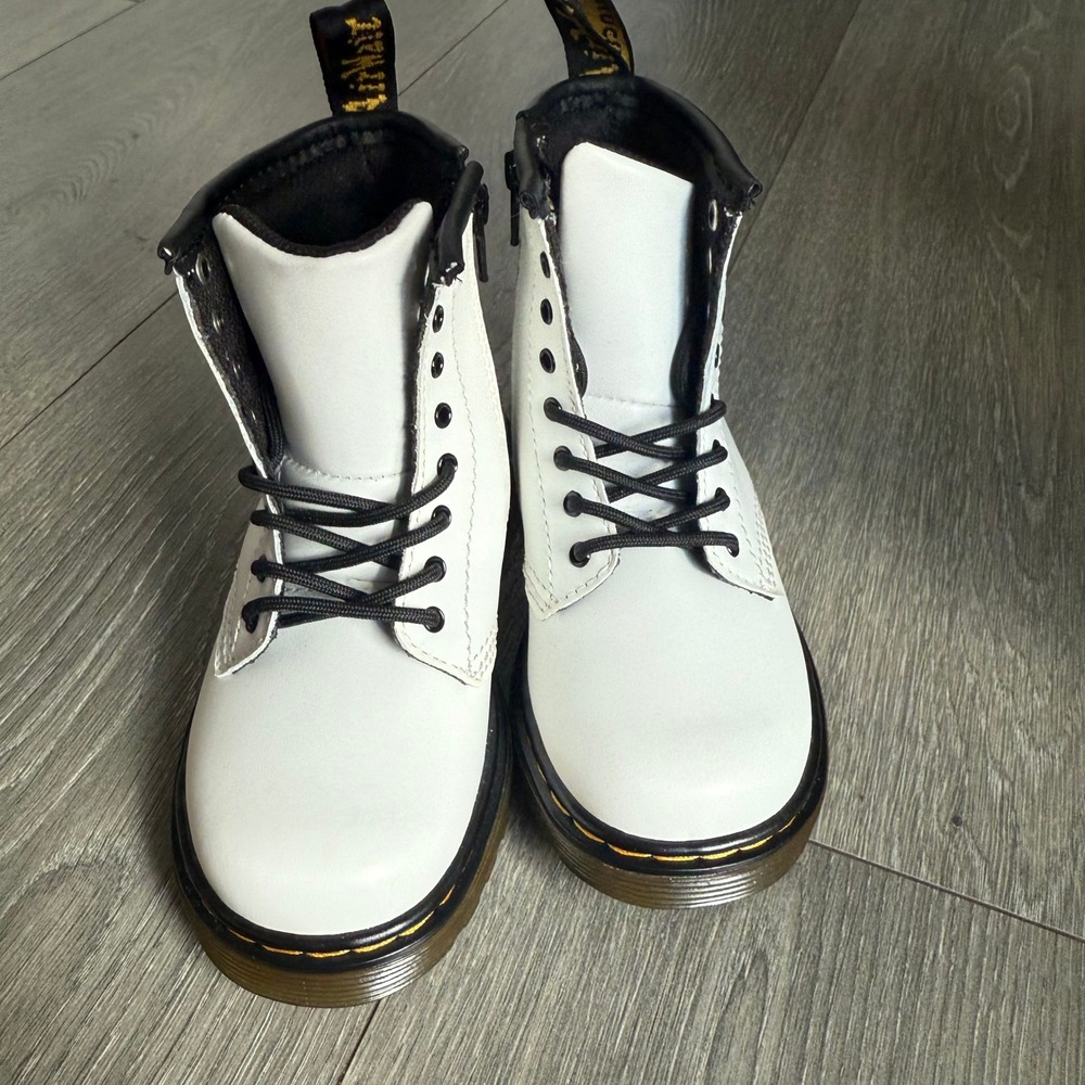 Dr. Martens White and Black Kids Lace-Up Combat Boots